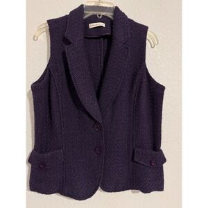 Coldwater Creek Purple Tweed Blazer Vest Women's Size M Button Front Lapel